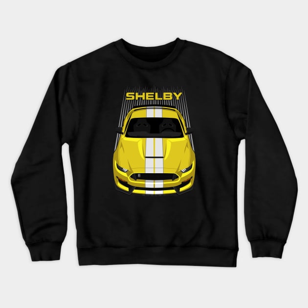 Ford Mustang Shelby GT350 2015 - 2020 - Yellow - White Stripes Crewneck Sweatshirt by V8social